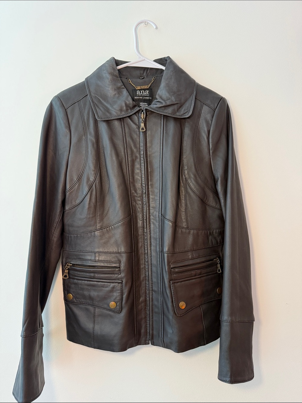 a.n.a Dark Brown Leather Zip Jacket